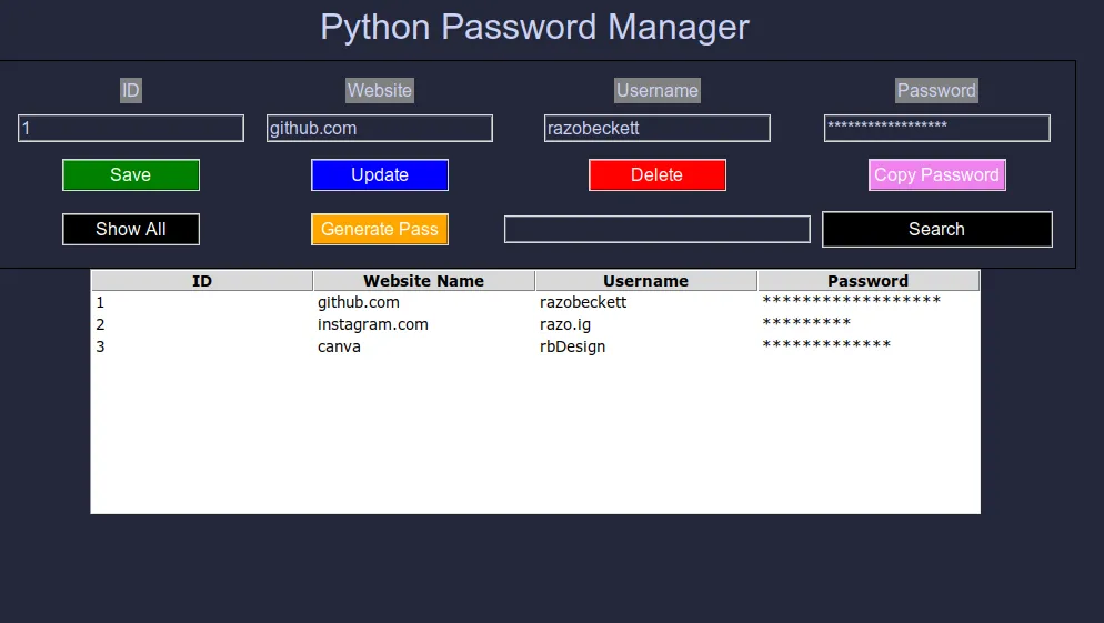 Password Manager Preview Screenshot